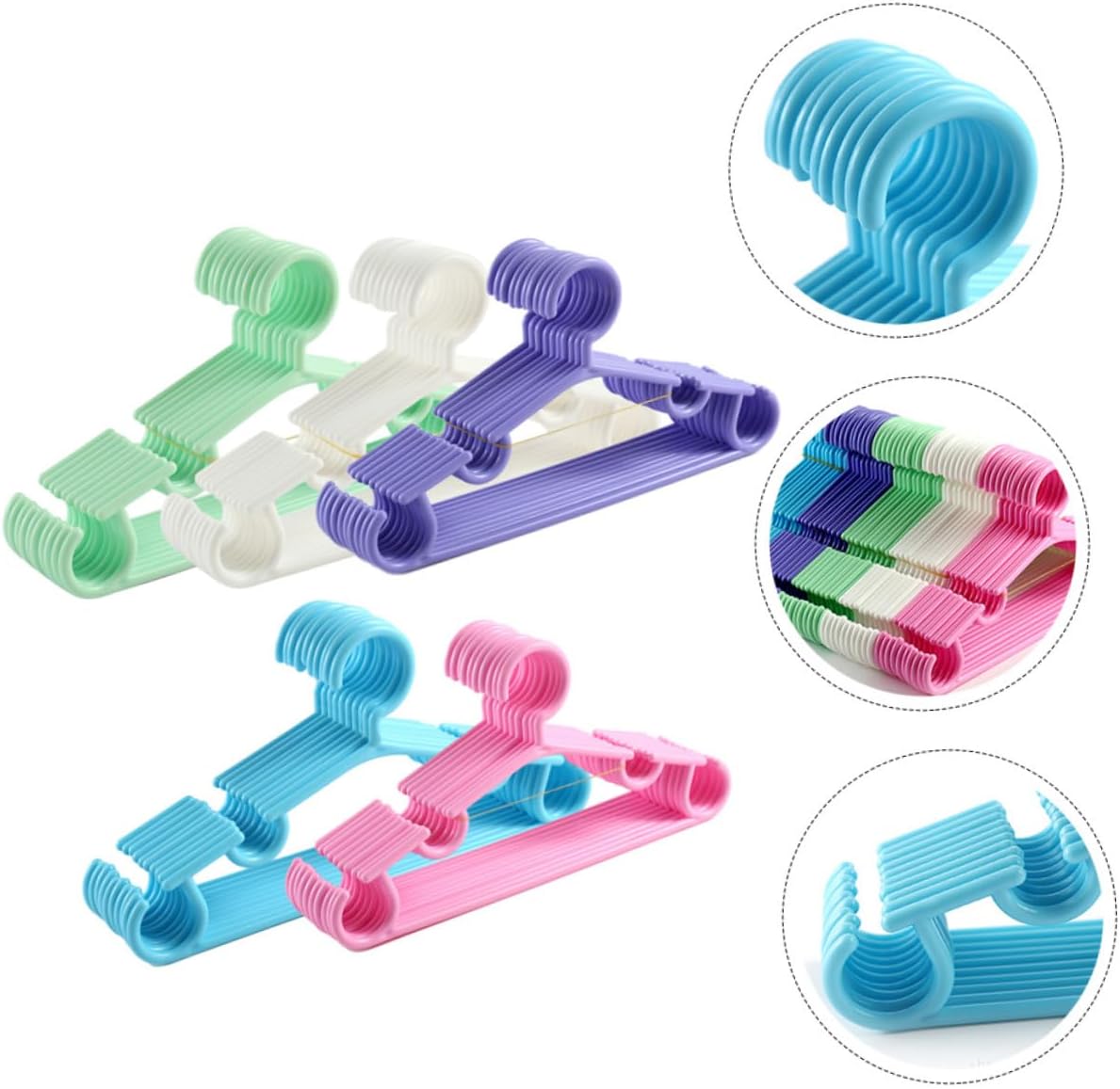 VALICLUD 50pcs Plastic Hangers Multi-Color White Red Purple Green Bright Sturdy Childrens Closet Clothes Hanger for Nursery Bedroom Coat Bag Hat Organizer