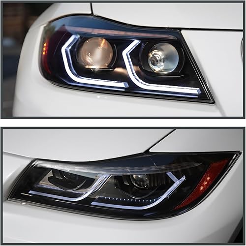 Miniatura 8 de Spec-D Tuning Faros delanteros negros de doble proyector con tubo LED 3D y animación de arranque compatibles con BMW Serie 3 E90 SedanE91 Wagon