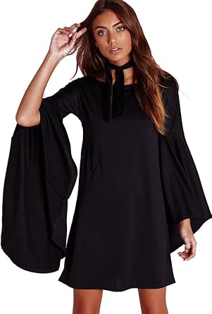 Flare sleeve dress black Clearance