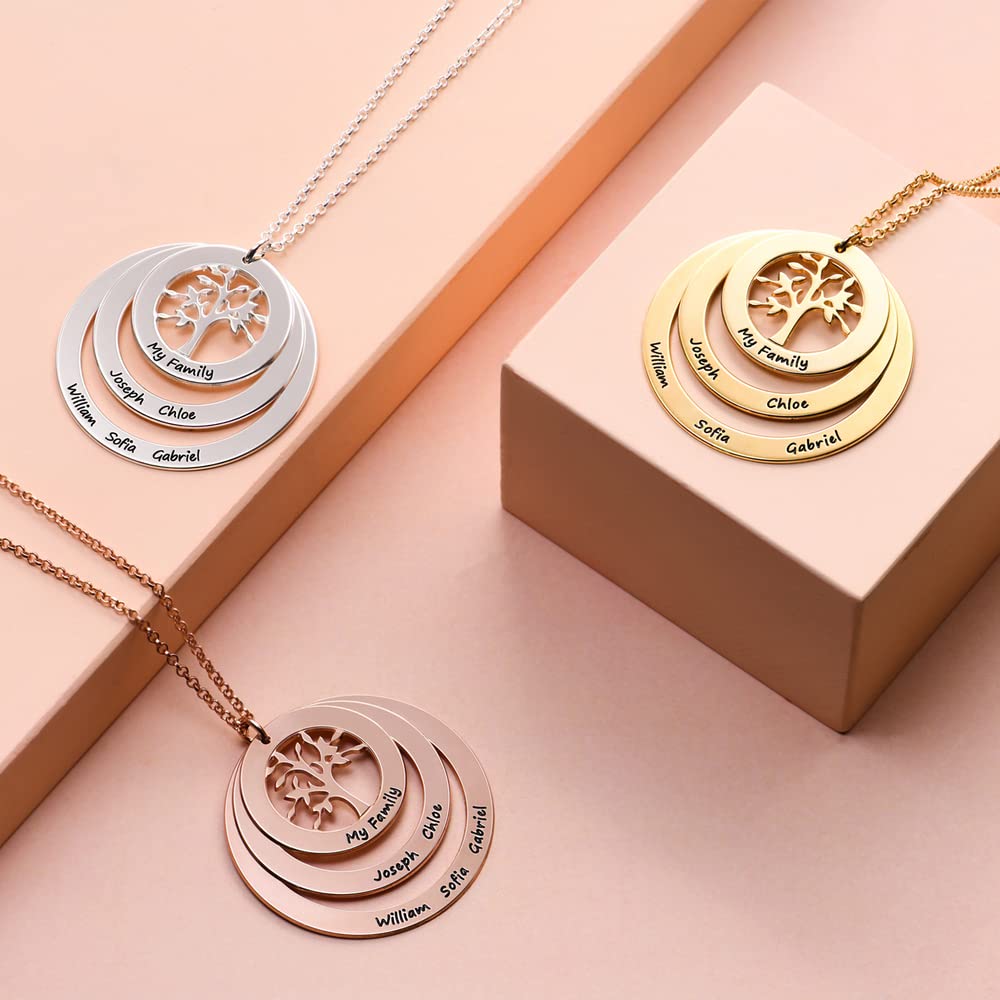 MYKA - Collar del Círculo de Familia con Árbol de la Familia - Joyería personalizada con nombre para Mamá, Abuela - collar con nombre, inscripción - Día de la Madre, Navidad