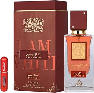 Lattafa Ana Abiyedh Scarlet Eau de Parfum, 100 ml, arabisches Parfüm für Damen, langanhaltend, inklusive nachfüllbarem Zerstäuber, süßer blumiger Duft mit Noten von Kirsche, Vanille und Rose (Ana