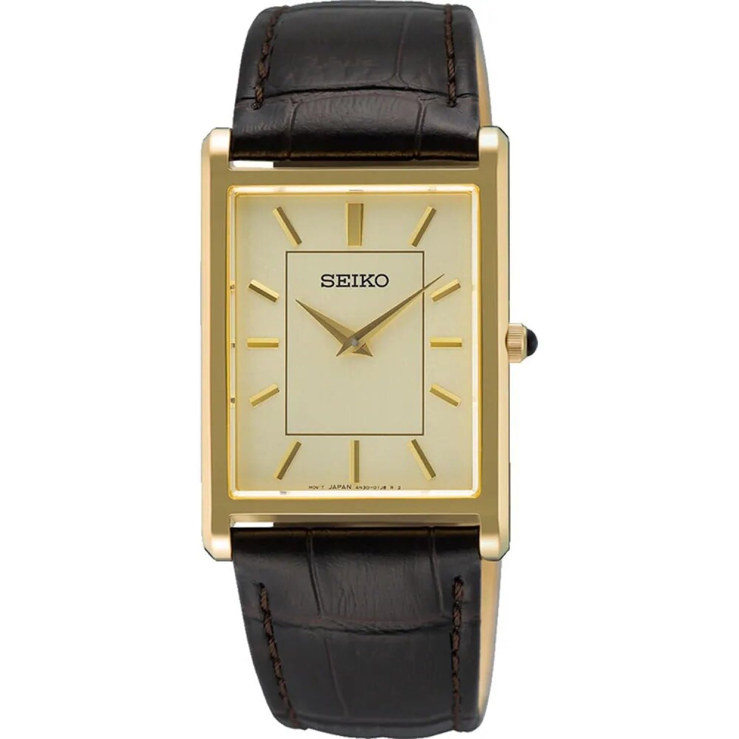 Seiko Klassik Armbanduhr für Männer in der Farbe Schwarz mit Armband aus Leder, Wasserdichtigkeit: 5 bar, Gehäusedurchmesser: 28 mm, SWR106P1