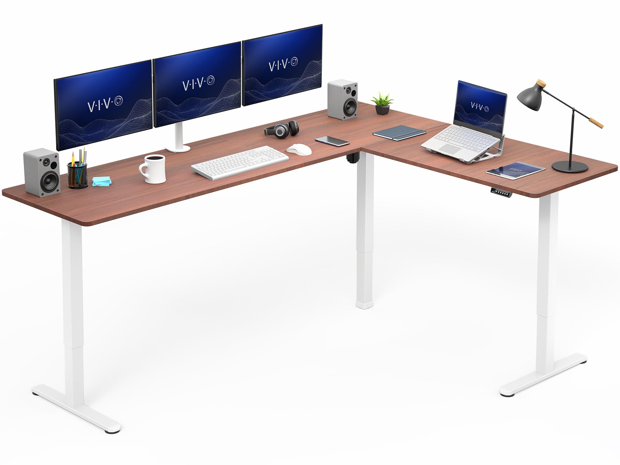 VIVO Dark Walnut 84 x 63 in Corner Standing Desk, DESK-E3CTWD-84