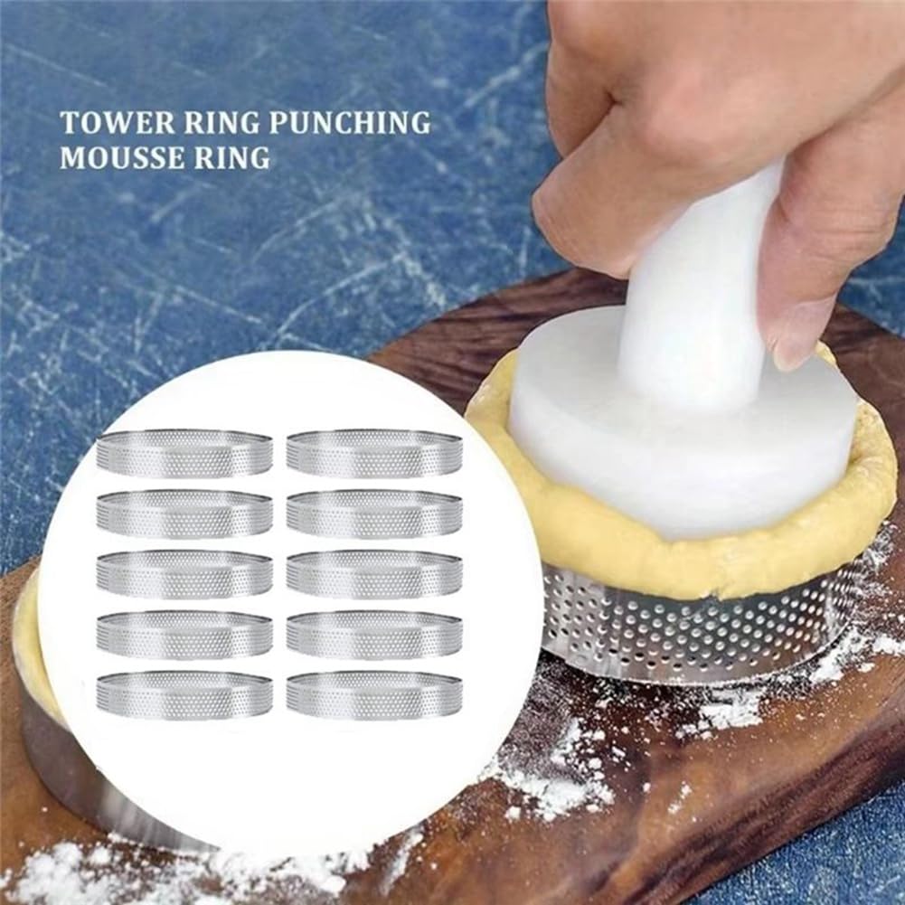 10 Moldes Circulares para Tartas de 15 cm con Agujeros, de Acero Inoxidable, para Tartas de Frutas, Pasteles, Mousse, para Repostería de Cocina.