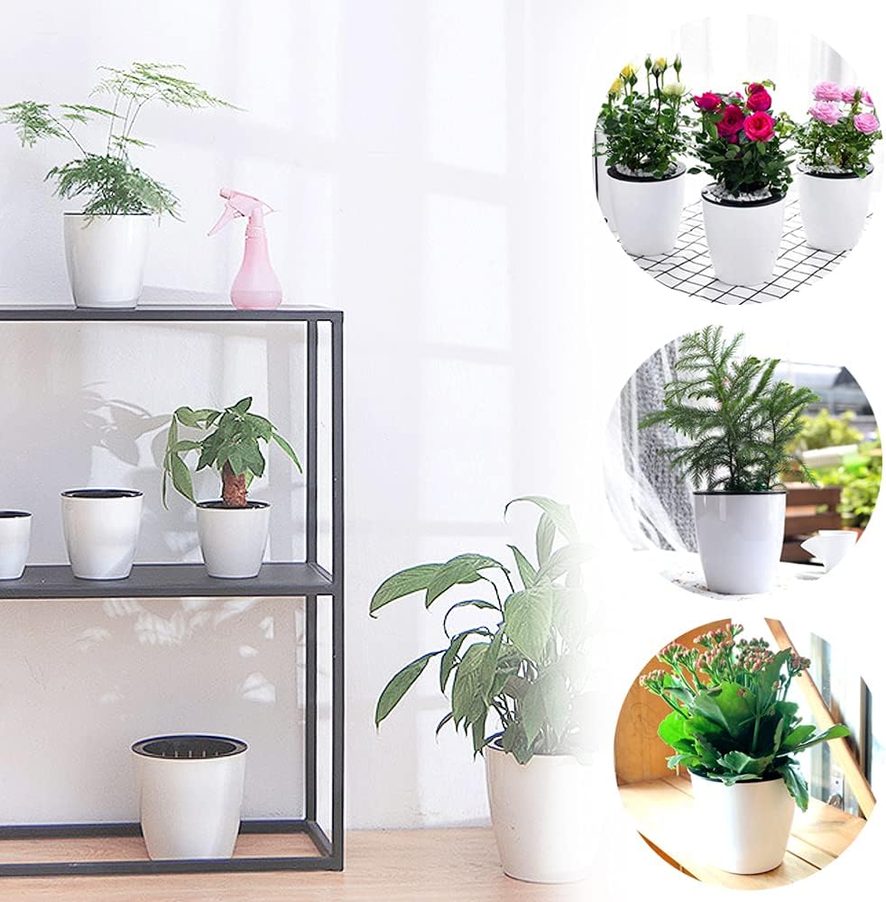 Set of 12 White Self-Watering Plastic Planters with Inner Pots