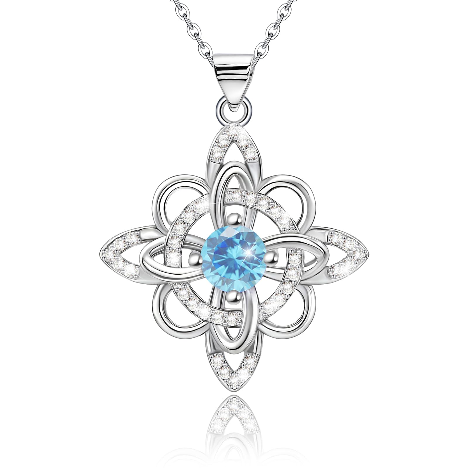Empha Keltischer Knoten Halskette 925 Sterling Silber Blauer Zirkonia Hexenknoten Amulett Anhänger Wicca Wikinger Schutz Schmuck Geschenk für Damen