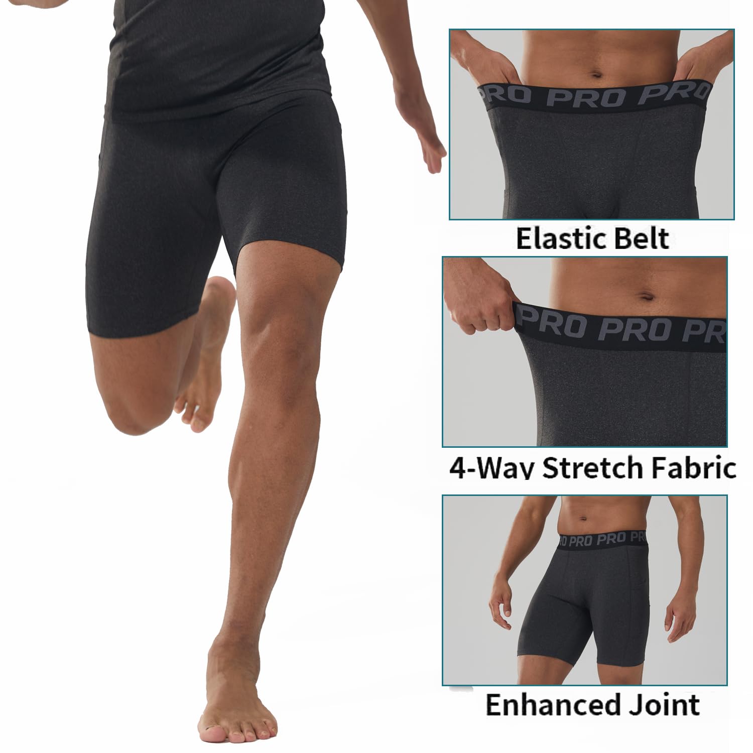 Set di 3/5 pantaloncini a compressione per sport da uomo, con abbigliamento sportivo e asciugatura istantanea, tasca sicura, pantaloncini da ciclismo, fitness, Set di 5: nero/blu/bianco