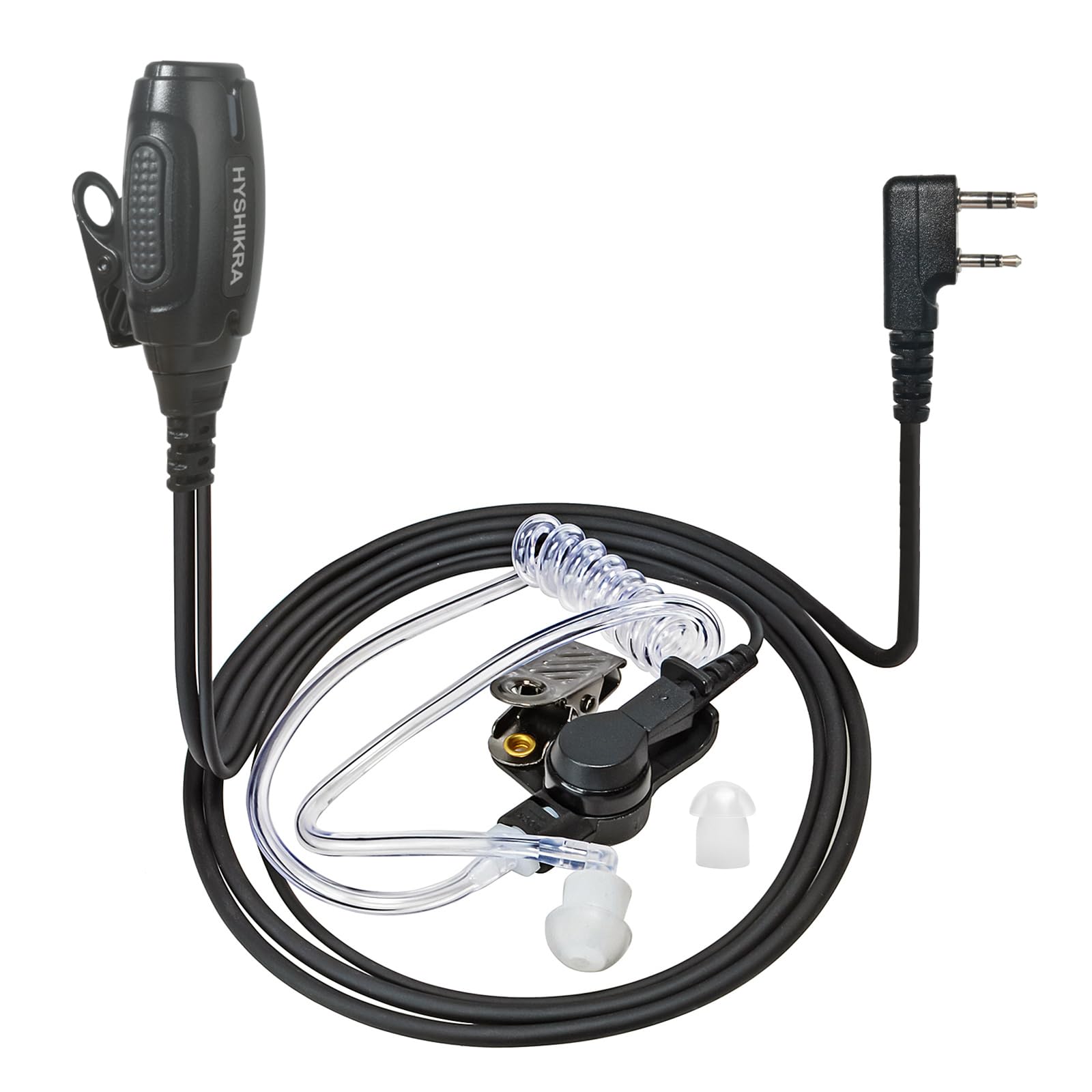 Cuffia con microfono 2 pin con pulsante PTT grande, compatibile con Kenwood eSnic Baofeng UV-5R Auricolare per radio bidirezionale per guardie del corpo di sicurezza (Tubo acustico, 1)