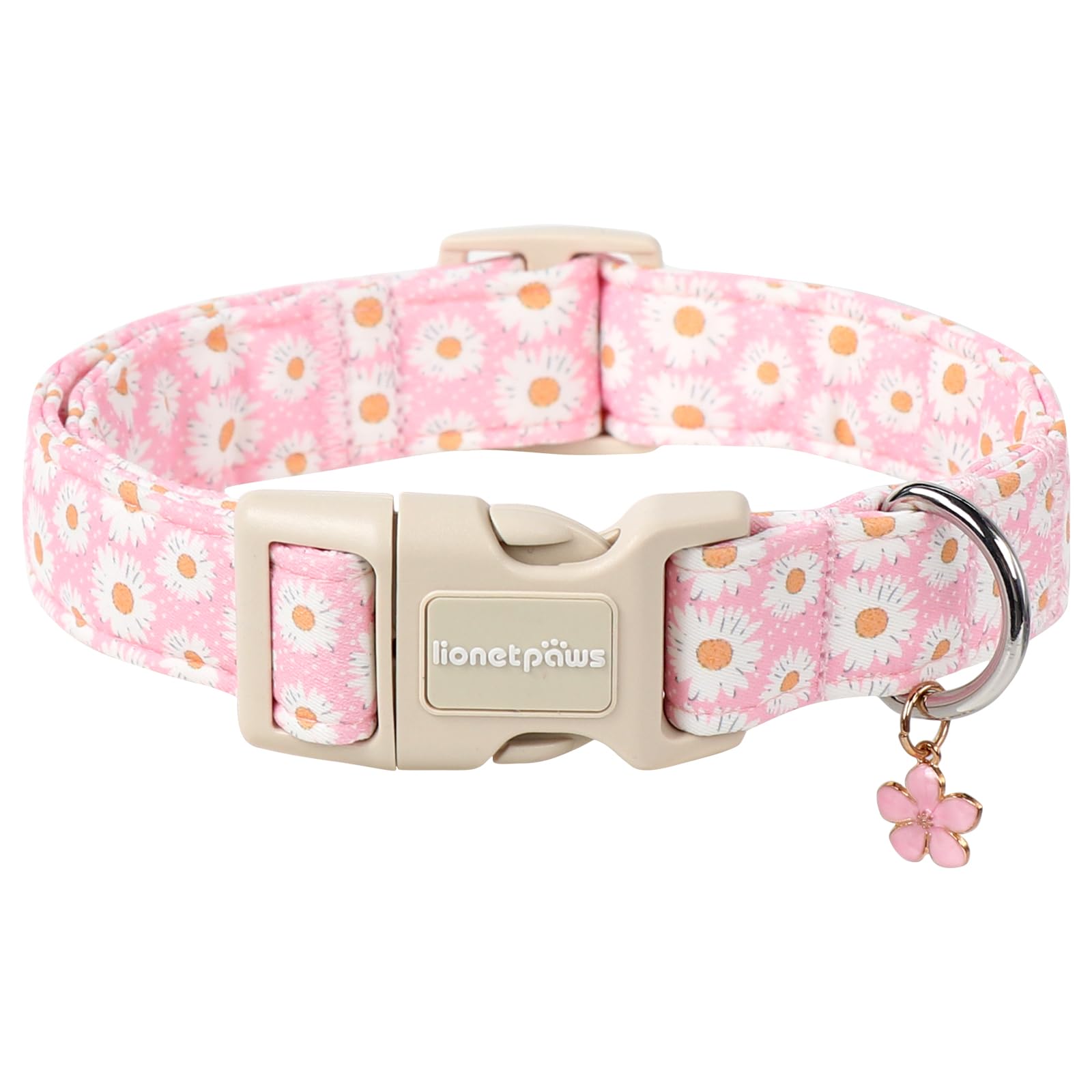 Lionet Paws Floral Dog Collar- Cute Daisy Pink Dog Collars with Plastic Buckle, Light Adjustable Dog Collars for Medium Dogs