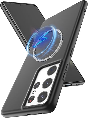 HikerClub Funda para Galaxy S21 Ultra 5G de 6.8 pulgadas compatible con cargador Mag-Safe, funda ultradelgada de silicona líquida a prueba de golpes