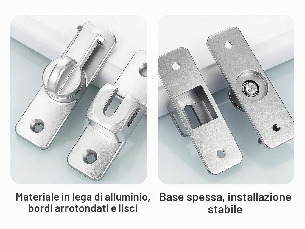 4 Pezzi Serratura Porta Catenaccio, 90/180 Gradi Serratura per Porta Scorrevole con 16 Viti, Chiavistello per Porta in Legno, Chiavistello Scorrevole, per Cucine, Camera da Letto, Studio, Bagni