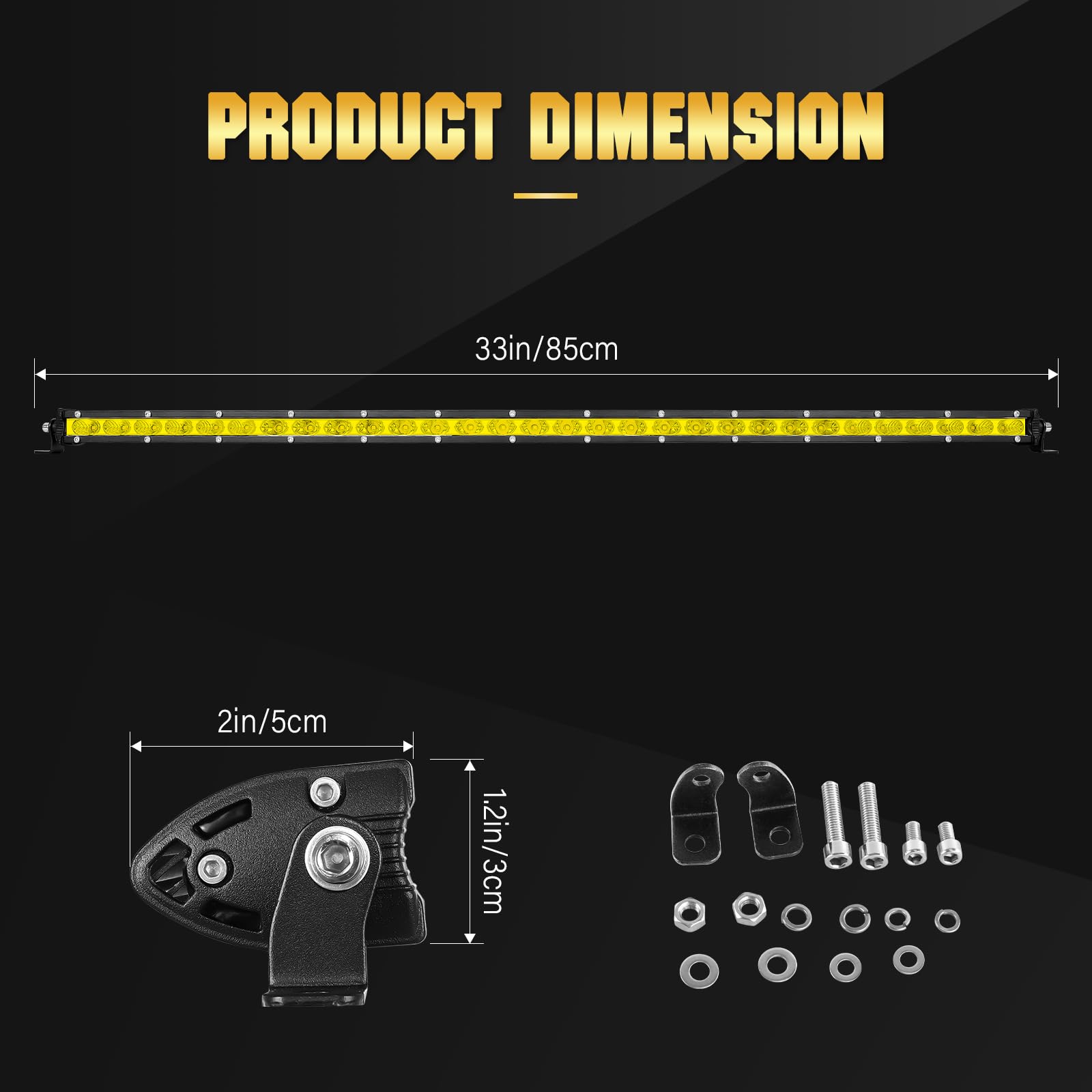 RIGIDON Reflektor roboczy 81 cm 150 W Led Light Bar, 12 V 24 V Reflektor LED do samochodu, kombi punktu i powodzi wodoodporna do 4 x 4 ciężarówek, 3000 K, żółte światło przeciwmgielne