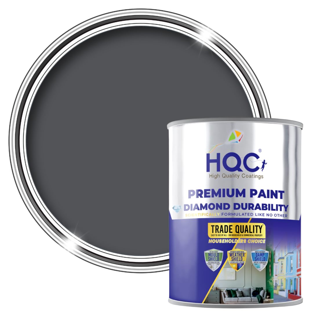 HQC Kitchen and Bathroom Paint - Classic Grey - 1 Litre - Highly Durable Matt Emulsion For all walls, Ceilings, Living Rooms, Bedrooms, Kitchen Paint | Grease & Stain Resistant - Mould Resistant