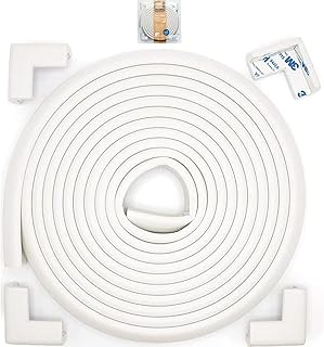 Roving Cove Slim-Fit Corner Edge Protector for Baby Proofing (Small 15ft Edge 4 Corners), Furniture Safety Bumper Guard, Soft NBR Rubber Foam, 3M Adhesive, Oyster White (Off White)