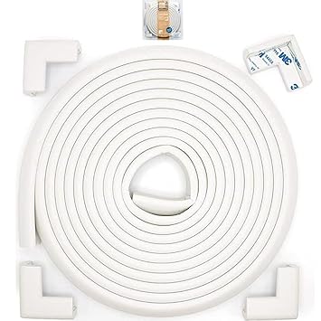 Roving Cove Slim-Fit Corner Edge Protector for Baby Proofing (Small 15ft Edge 4 Corners), Furniture Safety Bumper Guard, Soft NBR Rubber Foam, 3M Adhesive, Oyster White (Off White)