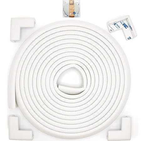 Roving Cove Slim-Fit Corner Edge Protector for Baby Proofing (Small 15ft Edge 4 Corners), Furniture Safety Bumper Guard, Soft NBR Rubber Foam, 3M Adhesive, Oyster White (Off White)