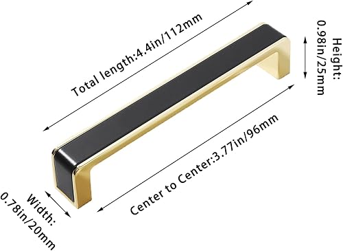 Miniatura 8 de Paquete de 2 manijas de gabinete de cocina, tiradores de gabinete negro mate y dorado, pomos modernos para cajones de tocador para baño, dormitorio,