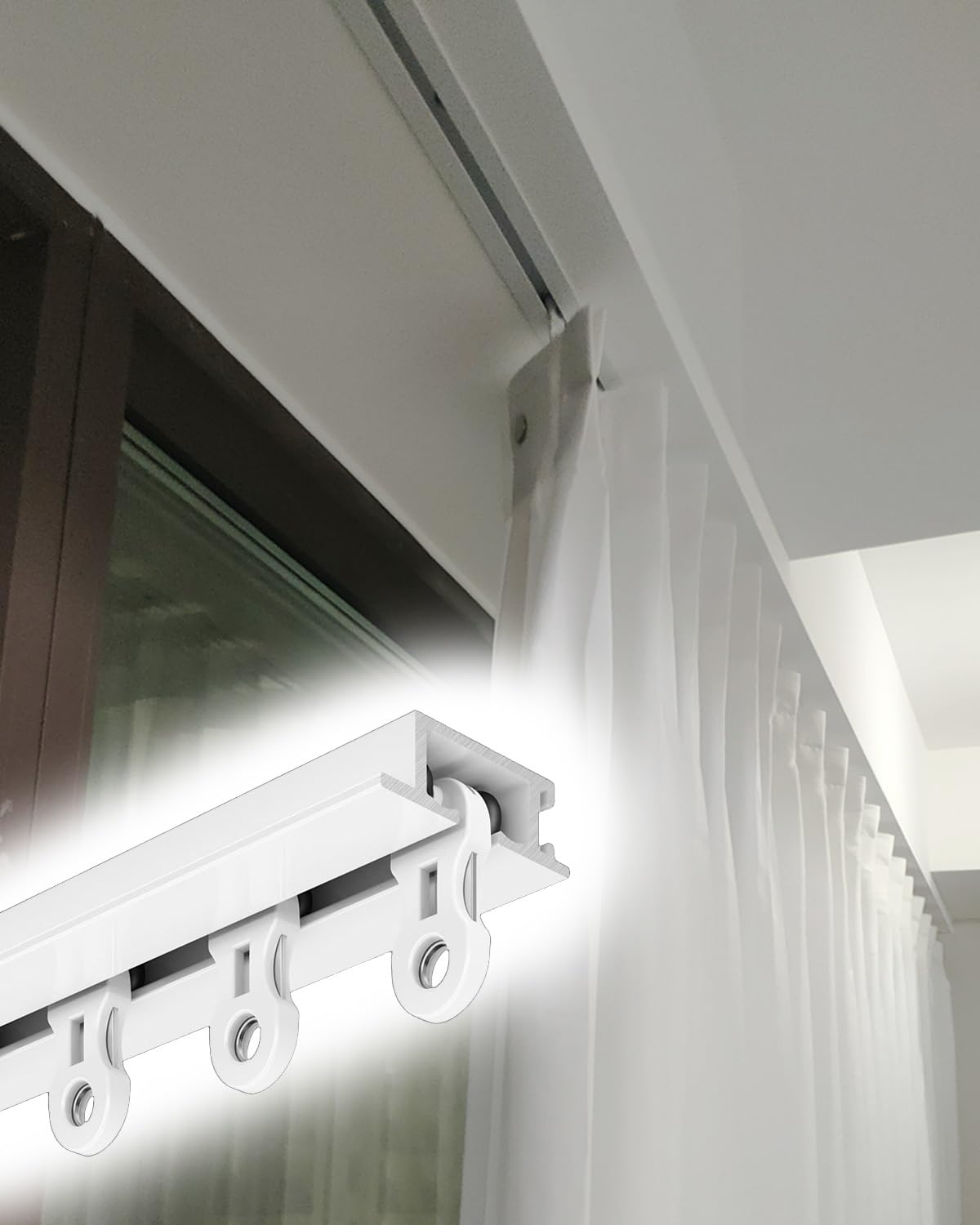WQPMNYG Concealed Curtain Track System - 32.5ft Blackout Ceiling Rail for Shower, Balcony & - Recessed Privacy Partition for Hospital & Home Use (White)