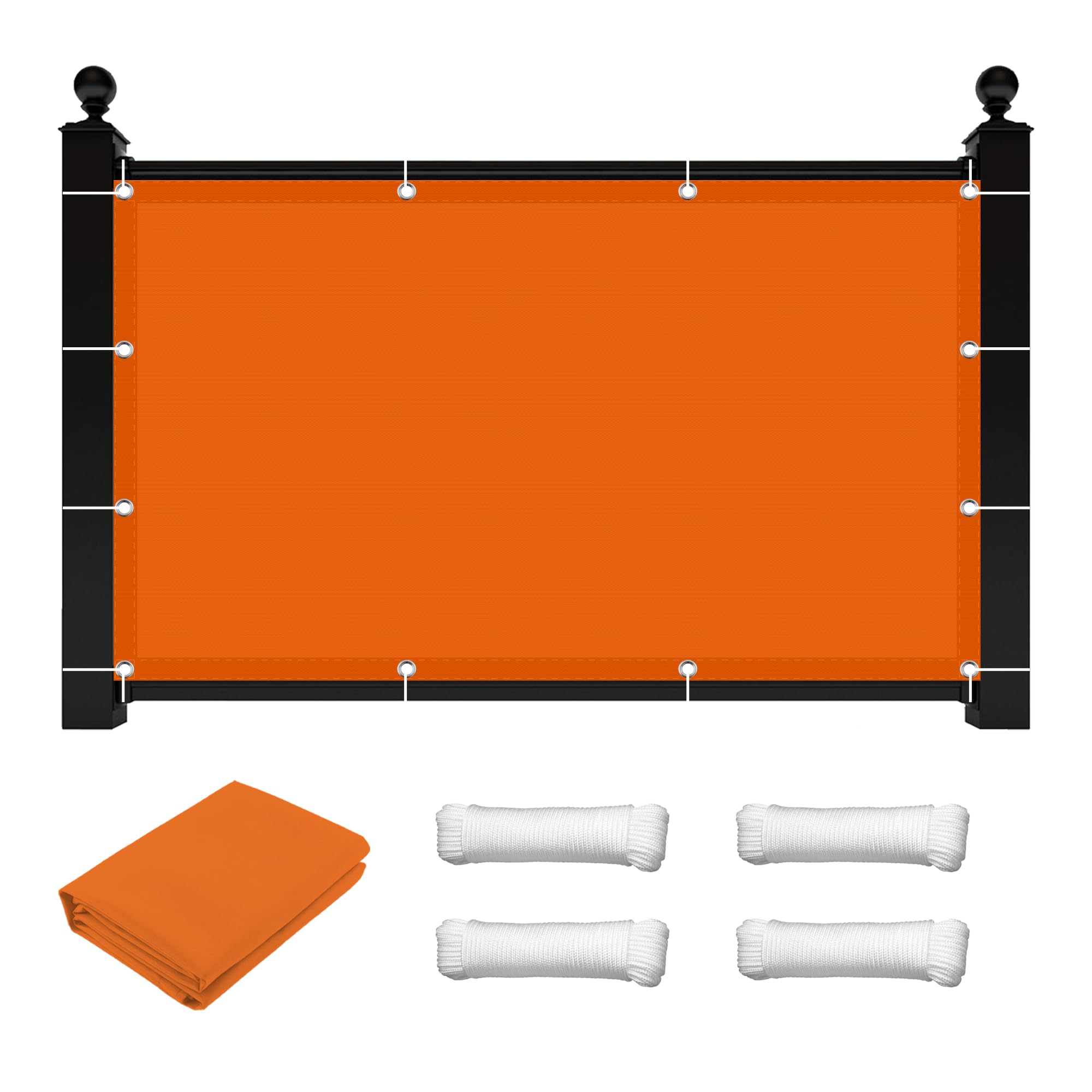 Balkonbespannung Reißfest 4 x 5 m Witterungsbeständig Beschattungsnetz Sonnencreme mit Ösen Segeltuch 4 × 1.5 M Seile für Draußen Patio Terrasse Camping, Orange