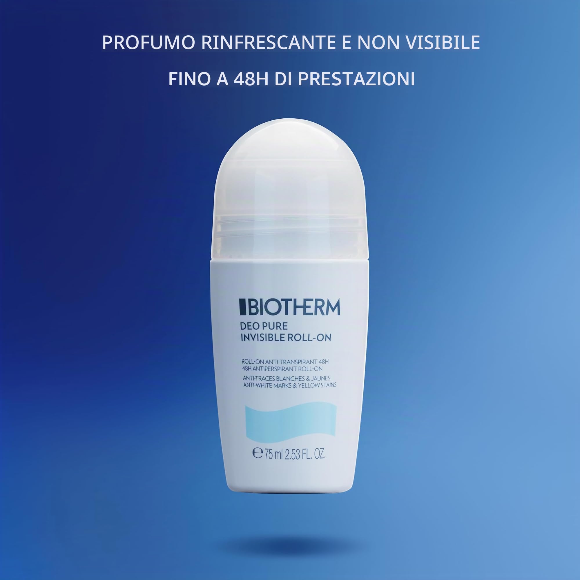 BIOTHERM, Deo Pure Invisible Roll-On, Deodorante Roll-On Antitraspirante, Efficace fino a 48H, Anti Macchie Bianche e Gialle sui Vestiti, 75ml (Confezione da 2)