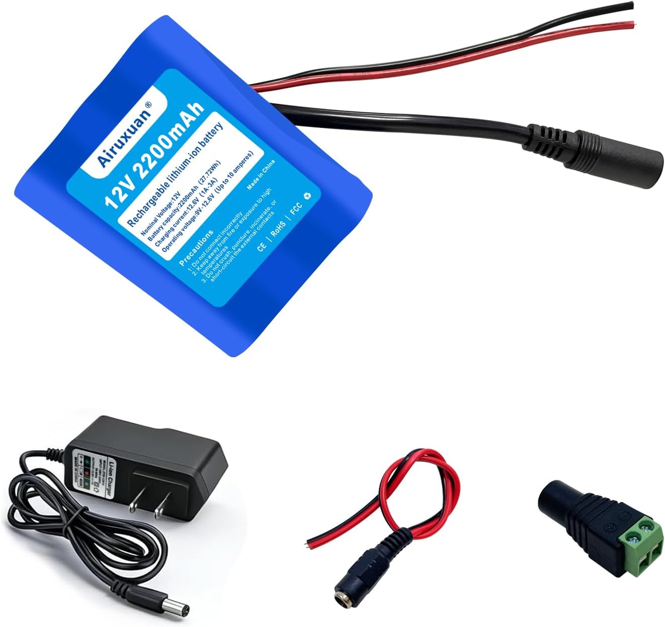 12V 2.2Ah Bare Leads for Replacement Battery Pack with Charger Compatible for 12V Devices