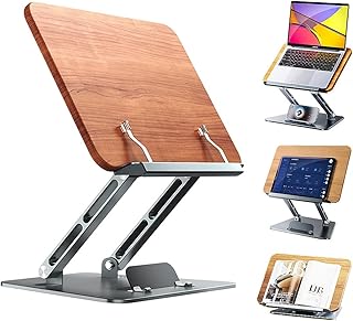 Ergonomic Laptop Stand for Desk Height Adjustable Laptop Riser Wood&Metal Book Holder Laptop Elevator Foldable Notebook Computer Stand Compatible with MacBook Pro/Air All Laptops up to 17"