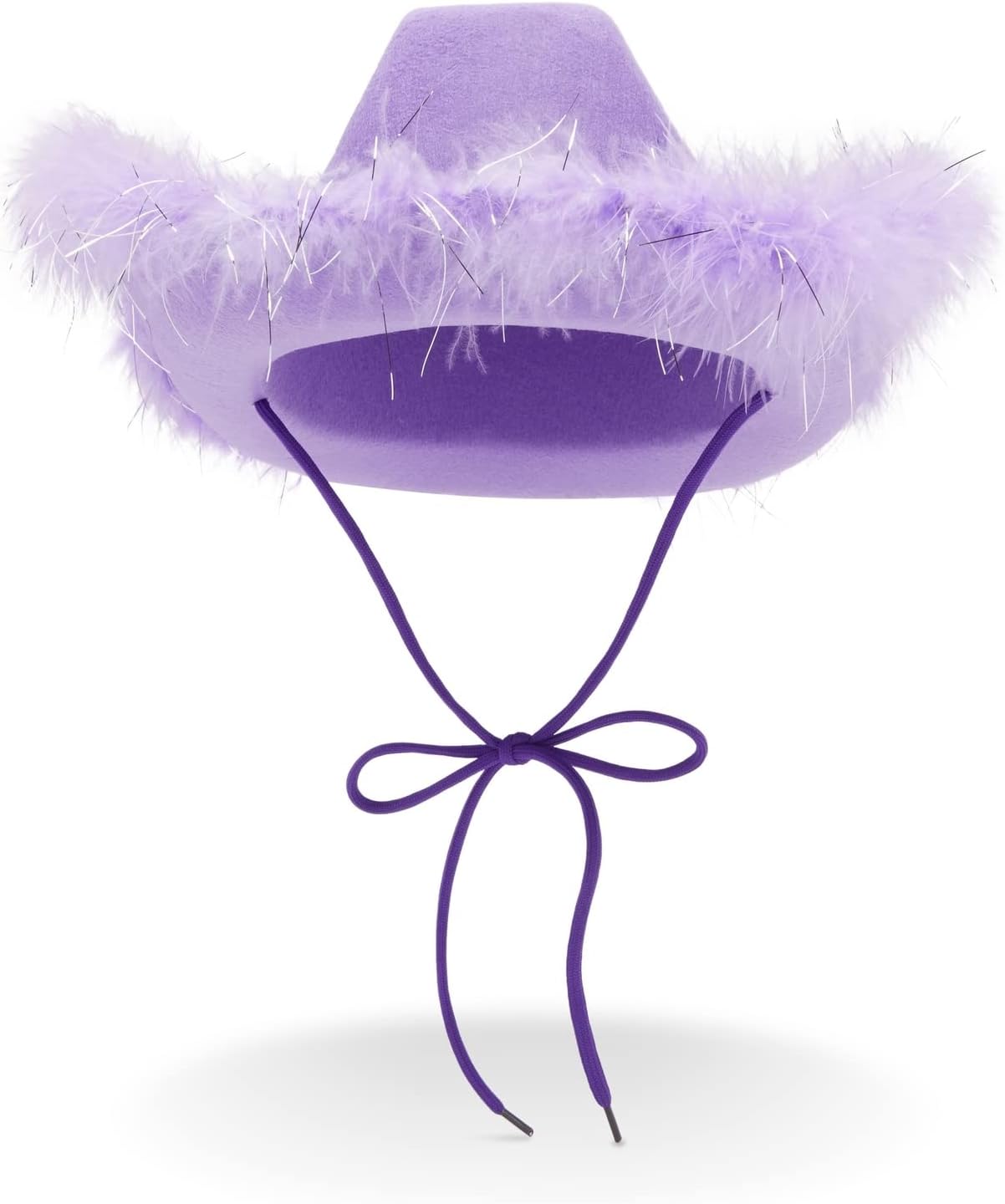 Zodaca Purple Cowboy Hat - Fluffy Sparkly Purple Cowgirl Hat with Feathers - Bachelorette & Birthday Party Headpiece - Festival Cowboy Headwear for Women & Girls - One Size Fits Most, Polyester - Image 6