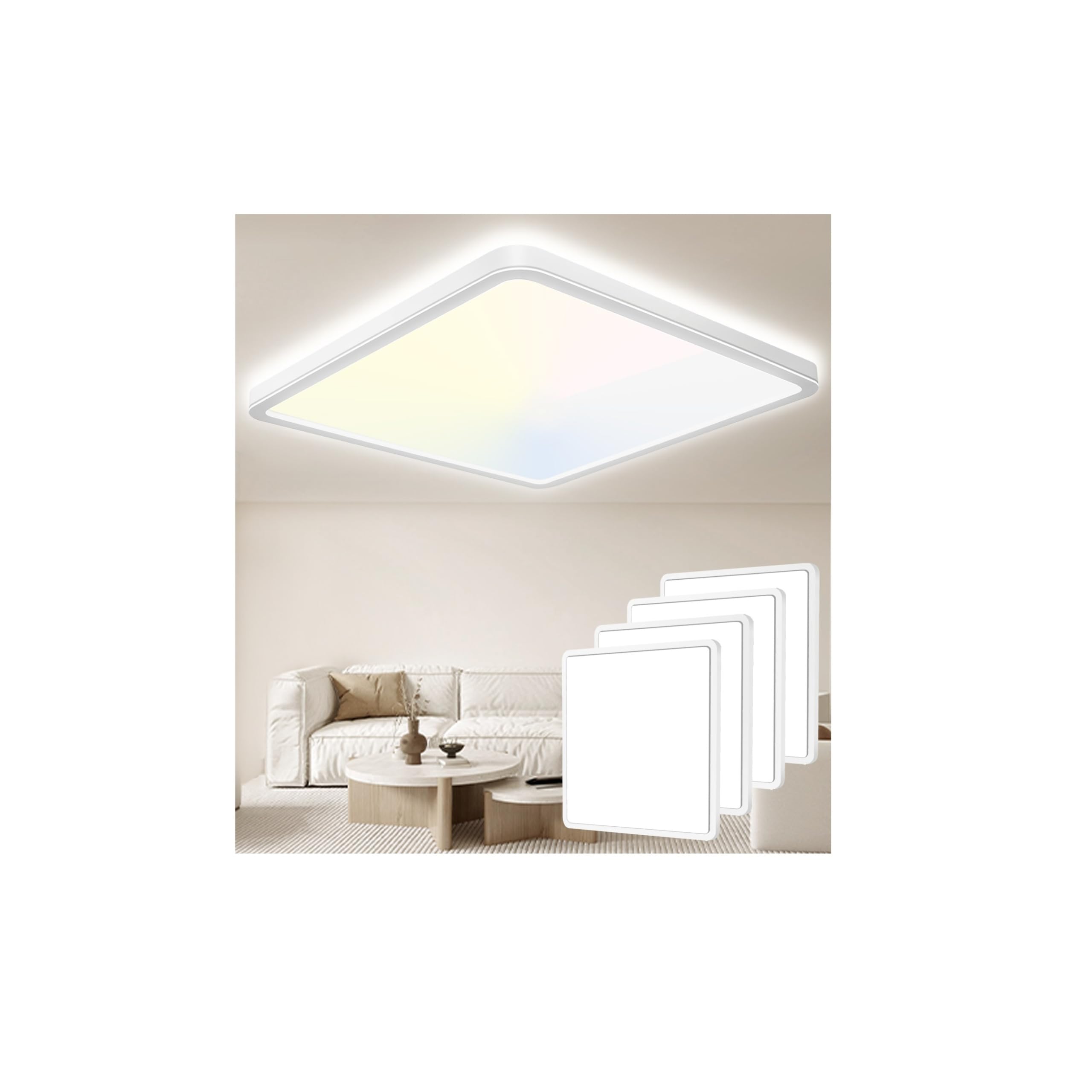 Pack 4x Plafon LED Techo 20W 2000LM, IP44 Lampara Techo 6000K/4000K/3000K Delgada Plafón Luz Led Cuadrado Lámpara Panel para Baño Dormitorio Cocina Salon Comedor Pasillo Ø230*25mm