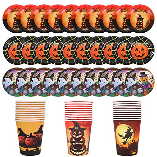 Halloween Geschirr Set – 100 Teile, Aus Recycelbarem Papier, Mit Kürbis-Motiven | Für Halloween- & Horrorpartys