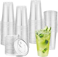 Vista 1 de Paquete de 100 vasos de plástico desechables ultra transparentes de 20 onzas con tapas sin pajilla, vasos desechables para café helado, batidos