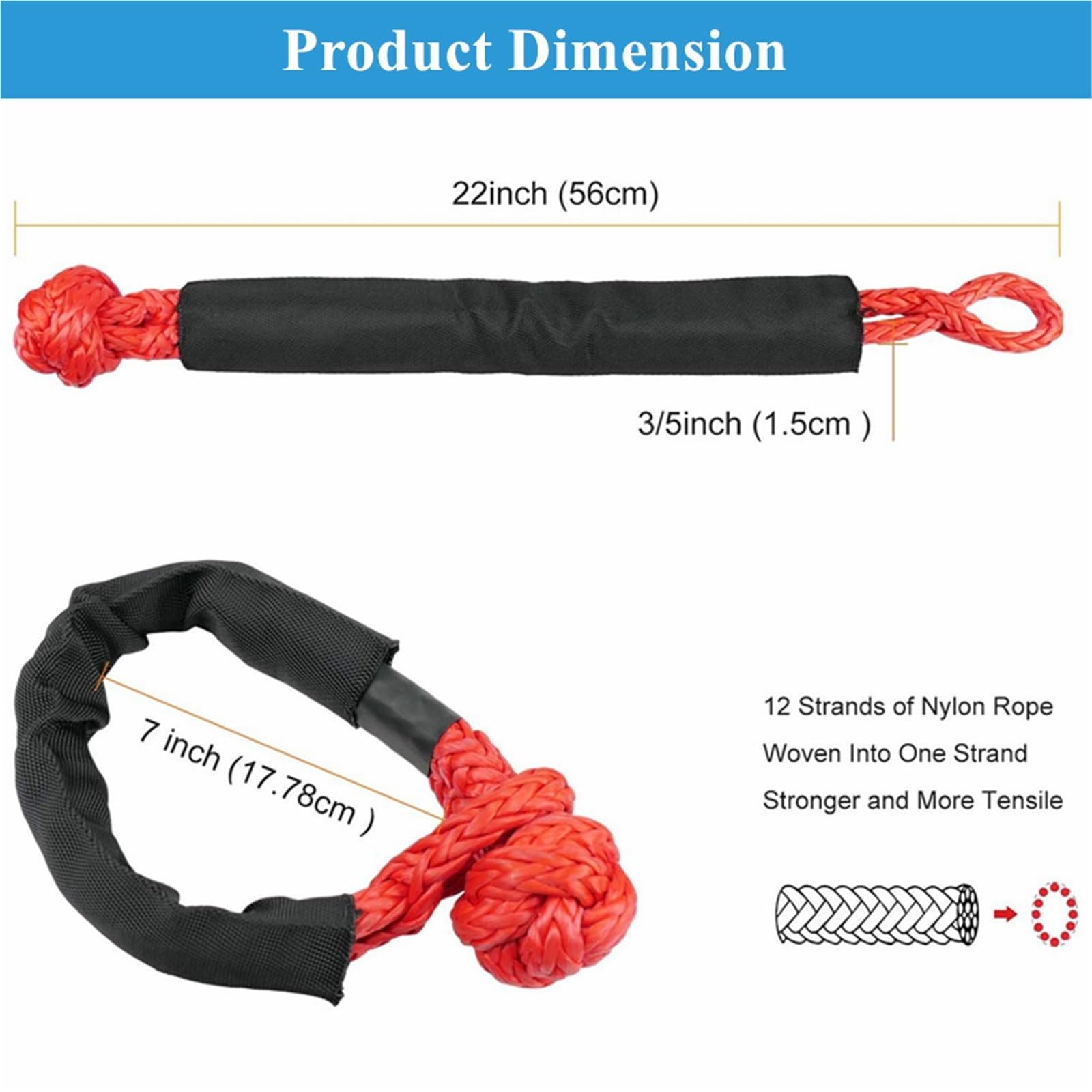 41000lbs Soft Shackle Synthetic Rope With Protective Sleeve | Heavy Duty Offroad 4X4 Tow Shackle Strap Compatible With J*e/e*p Truck S*U/V(Orange)