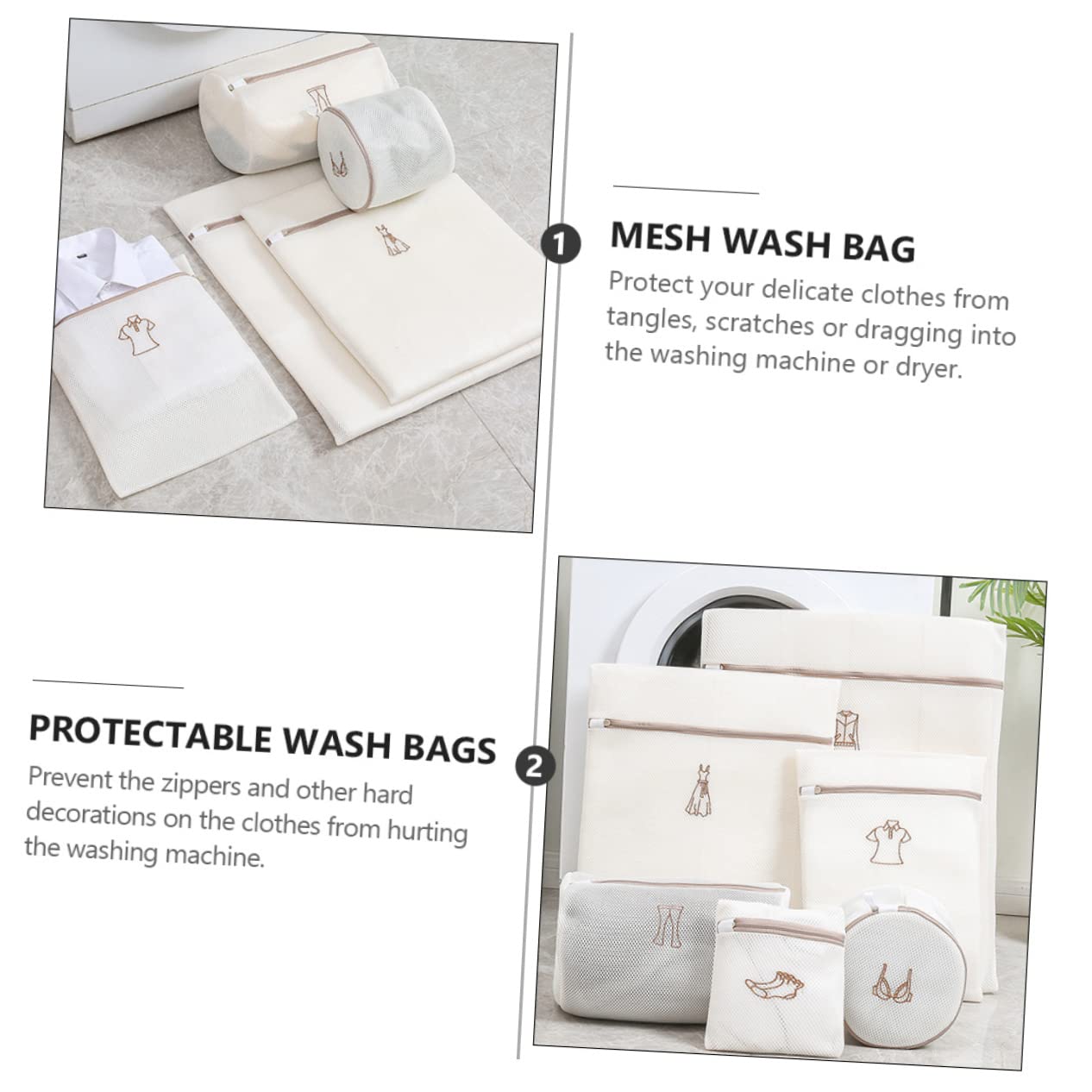 Juego de Bolsas de Lavandería Bordadas 6 Piezas de Poliéster Beige