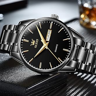 OLEVS Classic Men Watches with Date,Stainless Steel Man Watch with Date, Bussiness Watches for Men,Luminous Quartz Mens Watches Black/White/Blue/Gold, Waterproof Male Watch with Week