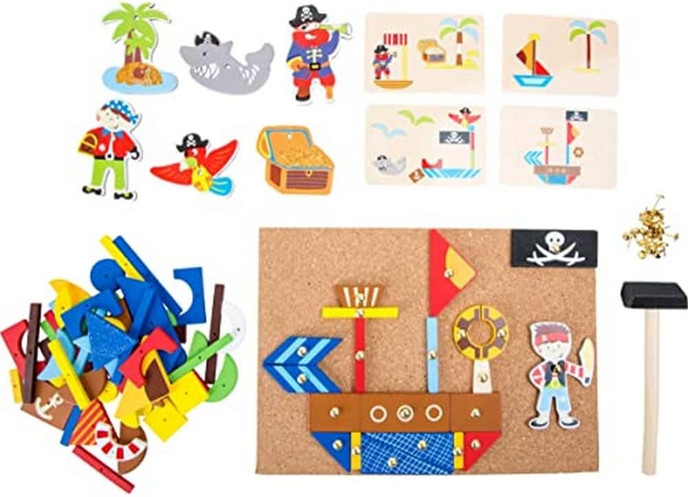 small foot 10226 Hammer game "Pirates" made of wood, cork floor with motives of the pirates for hammering, from 6 years on