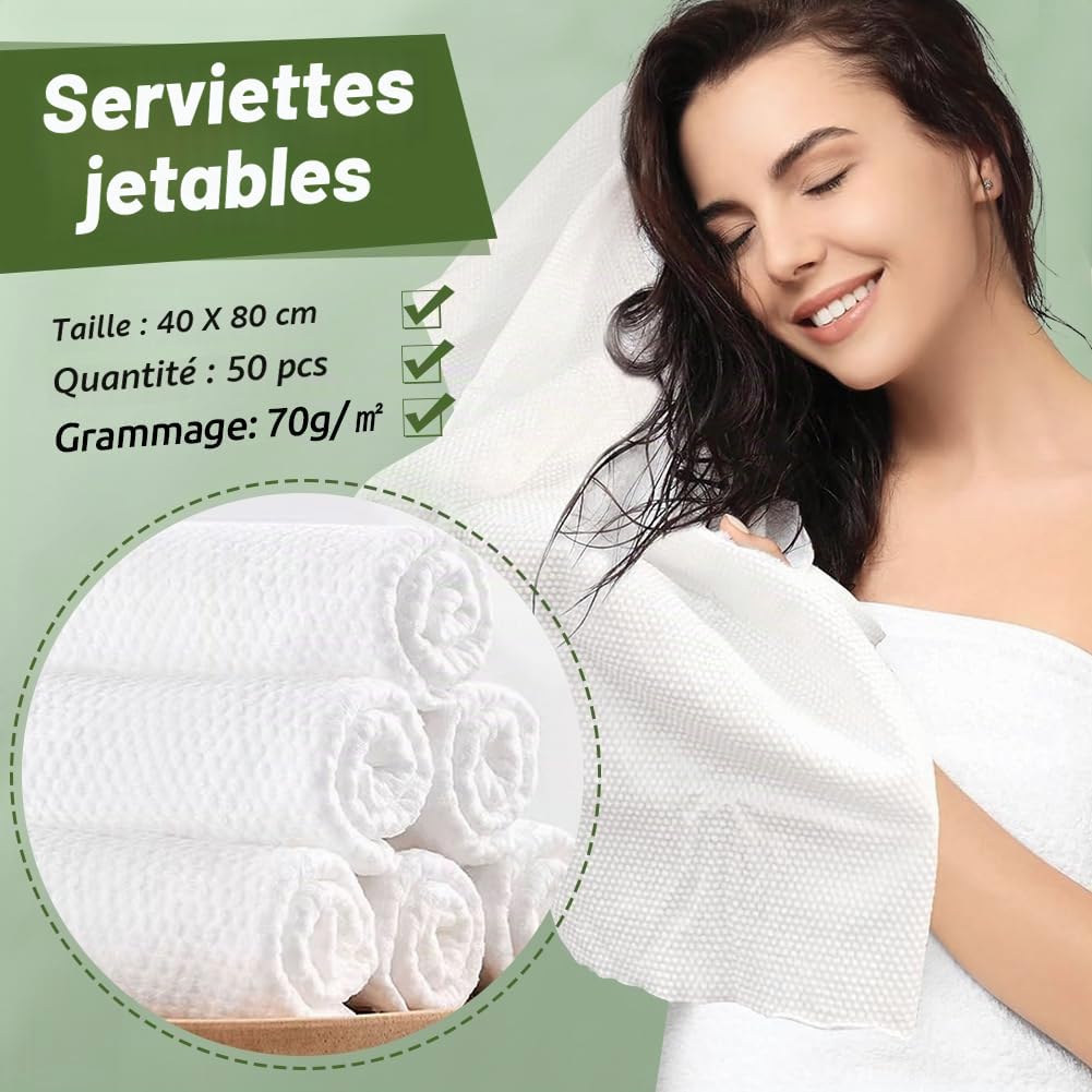 50pcs Serviettes Jetables 40 x 80cm, 70 g/㎡ Serviette de Toilette Jetable, Serviette Épaissie Jetable en Tissu Non Tissé pour Salon de Beauté, Pédicure, Cuisine, Sauna, Massage, Bureau
