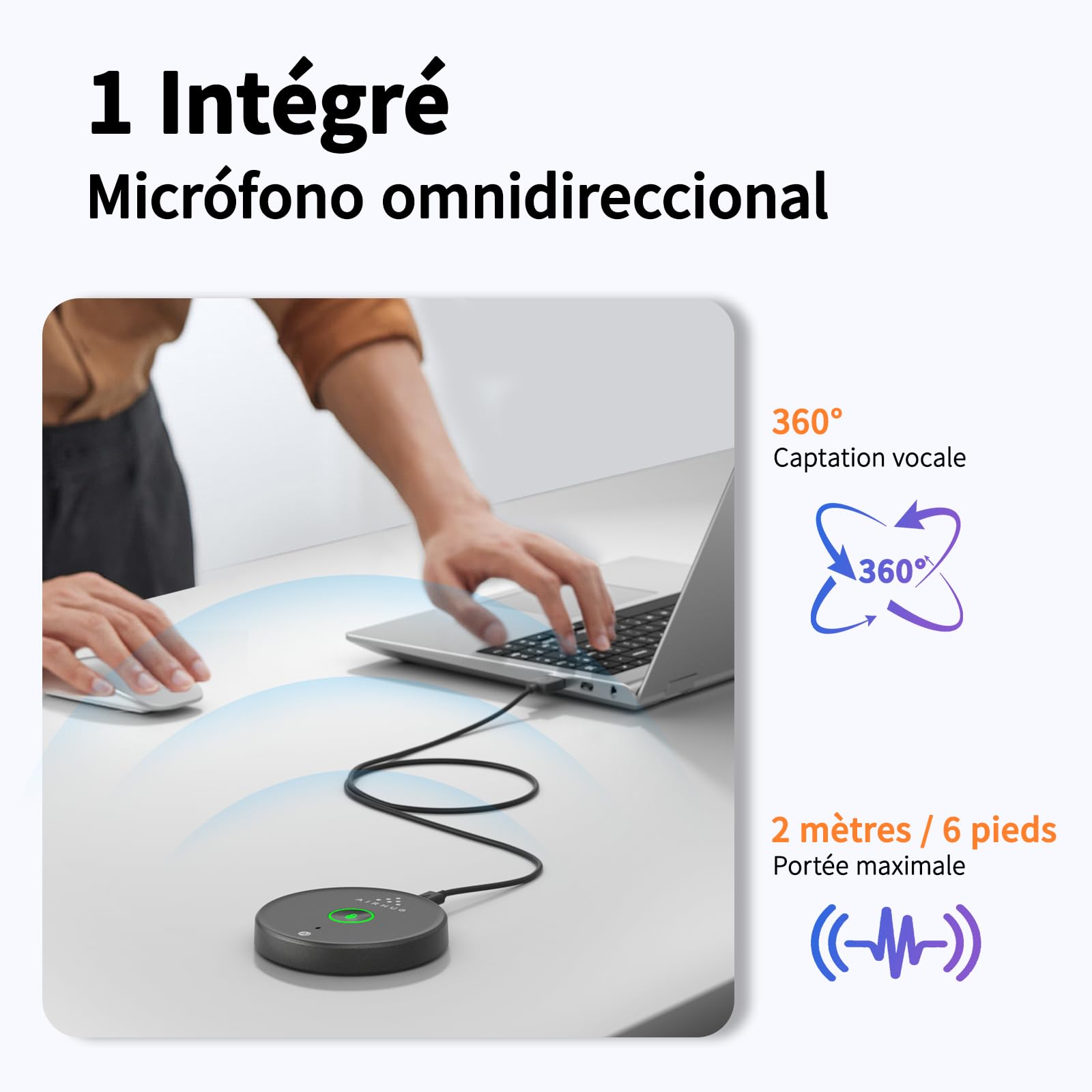 Microphone USB sans haut-parleur, microphone d'ordinateur de bureau, bouton muet avec indicateur LED, réduction du bruit AI, microphone externe omnidirectionnel Plug & Play pour ordinateur portable