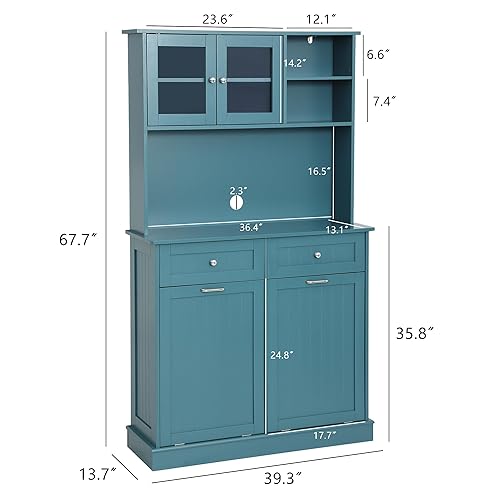 Miniatura 4 de YOCONYO Gabinete de almacenamiento de basura de doble inclinación de 20 galones con dos cajones de madera maciza escondidos, armarios de reciclaje