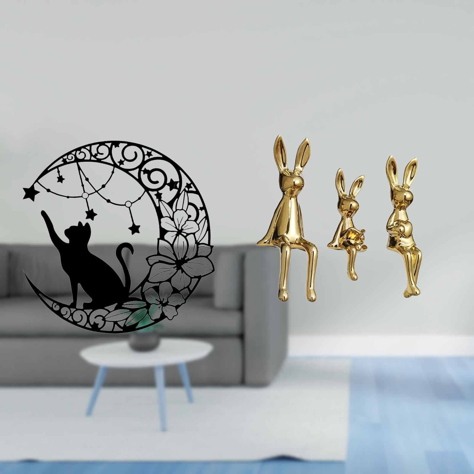 Enakshi® Cat and Bunny Family Metal Wall Art Sculpture Black Cat Moon Decor with Statues Table Centerpiece Ornament for Animal Lovers|Home & Garden | Home Decor | Figurines-image-10