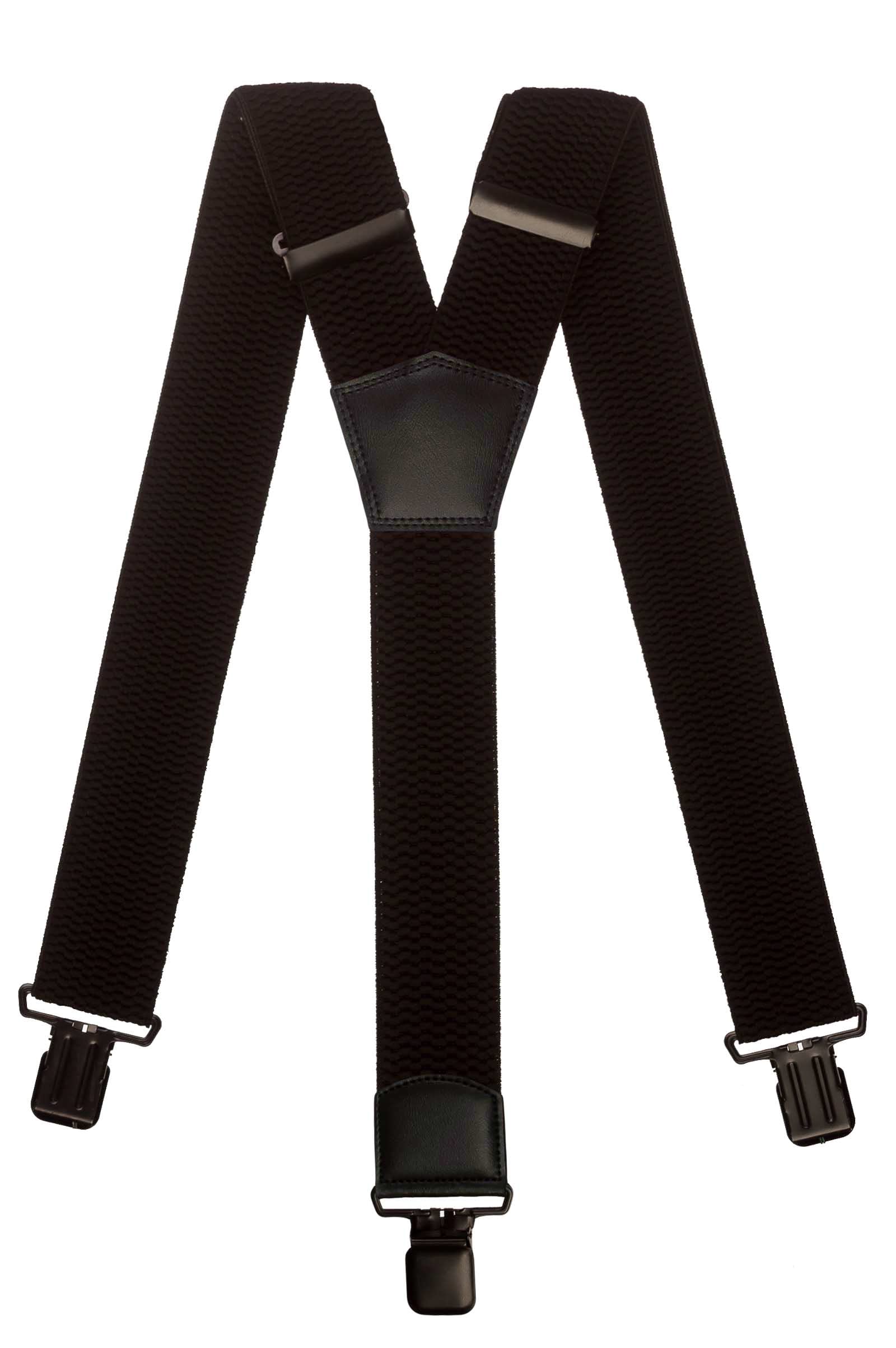 Olata Men's Heavy Duty Y-Shape Braces/Suspenders in Black with Coloured Leather - 5cm. Black (Black Clips)