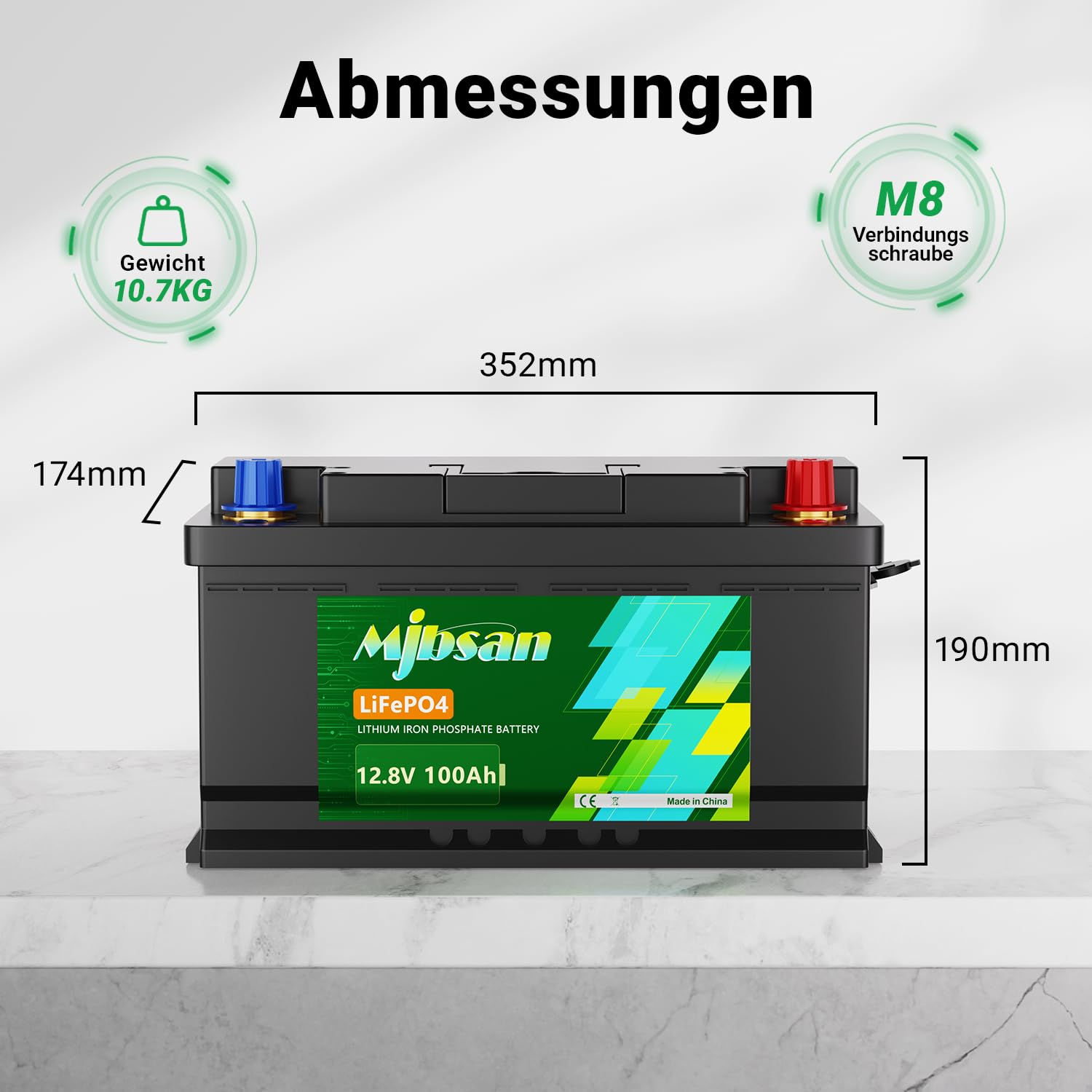 12 V 100 Ah LiFePO4-Lithium-Batterie RV Deep Cycle Battery, eingebautes 100 A BMS, 1280 W Ausgangsleistung für Wohnmobile, Solaranlagen, Marine, Energiespeicherung zu Hause und netzunabhängig