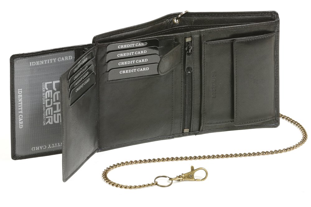 LEAS Biker Portafoglio Motociclista Portafoglio con catena BIKER, Vera Pelle, nero