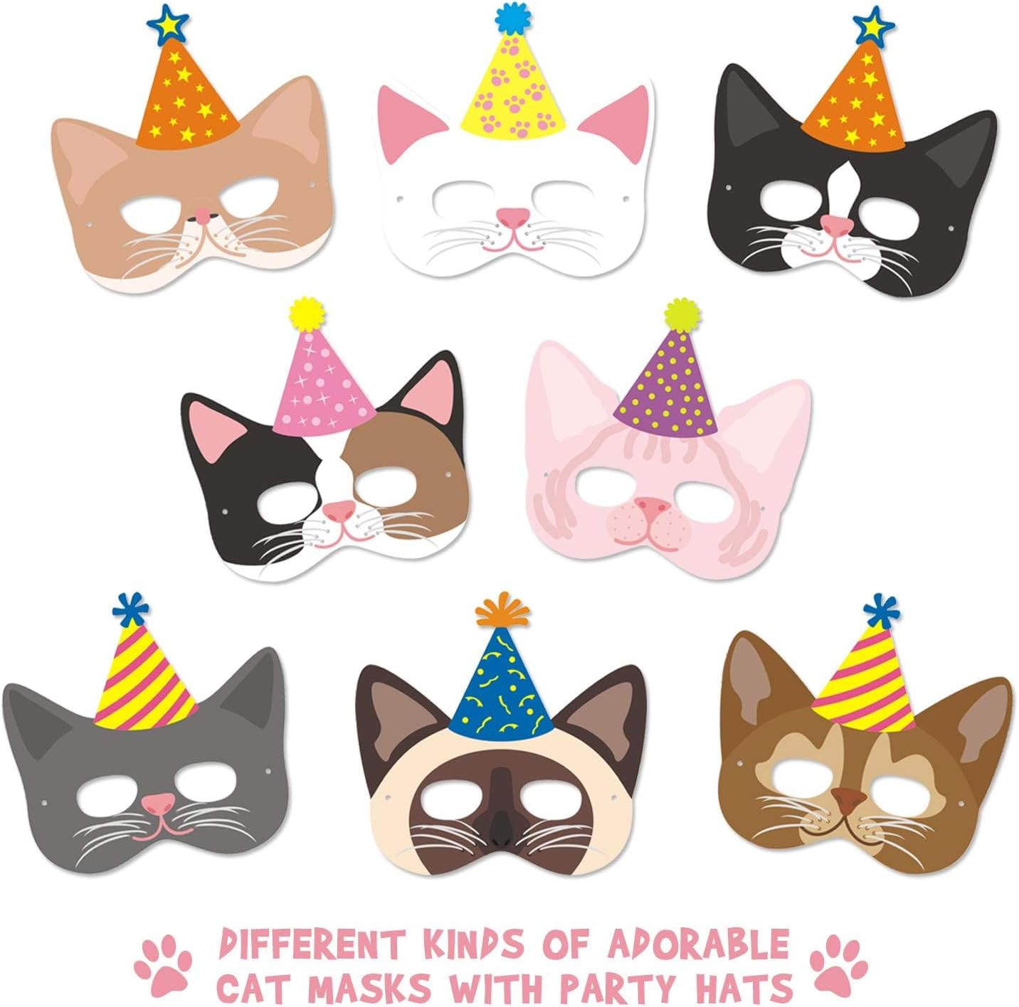 Distaratie Cat Paper Masks 12 PCS Cat Kitten Birthday Party Decoration