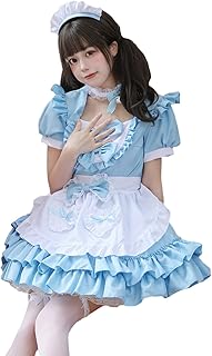 [YAISHN] メイド服 ゴスロリ 人気 4色展開 鈴付き首飾り ピンク ブルー レッド ブラック ワンピース ハロウィン 仮装 レディース 可愛い ロリータ コスプレ 半袖 蝶結ぶ パーティー イベント 演出服 ニーハイ付き