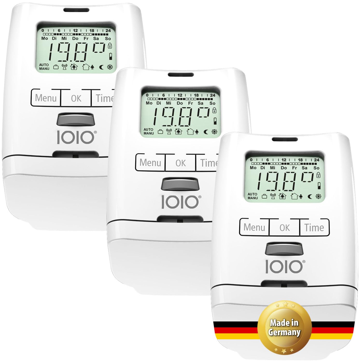 3 Stück IOIO Elektronisches Heizungsthermostat HT 2000 | Heizkosten sparen bis 30% | Made in Germany | Einfache Installation | Heizkörperthermostat | Heizkörper Heizungsregler | Heizthermostat