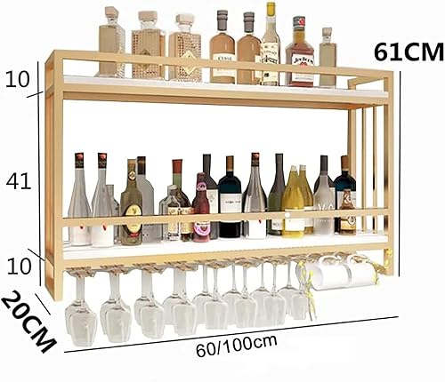Miniatura 3 de Estante para vino montado en la pared, soporte de metal para colgar en la pared, estantes de madera, estante de pared elegante para copas de vino