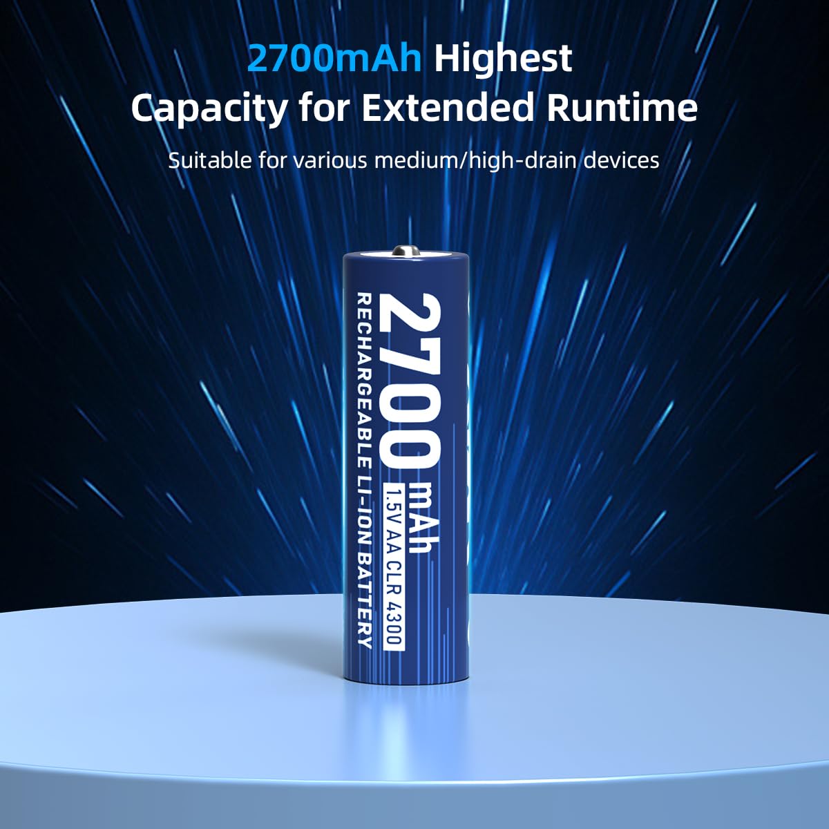 XTAR 4300 mWh, 2700 mAh, 1,5 V, pilas de litio recargables AA, máxima capacidad para cámaras salvajes, juguetes RC – 2,5 A de descarga máxima, carga rápida 2,6H, 1200 ciclos de carga, a prueba de