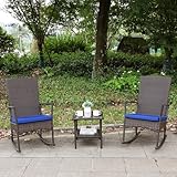Rocking Chair Outdoor 3 Pieces High-Backed Patio Rocking Chairs Bistro Table and Chairs Set of 2, Royal Blue