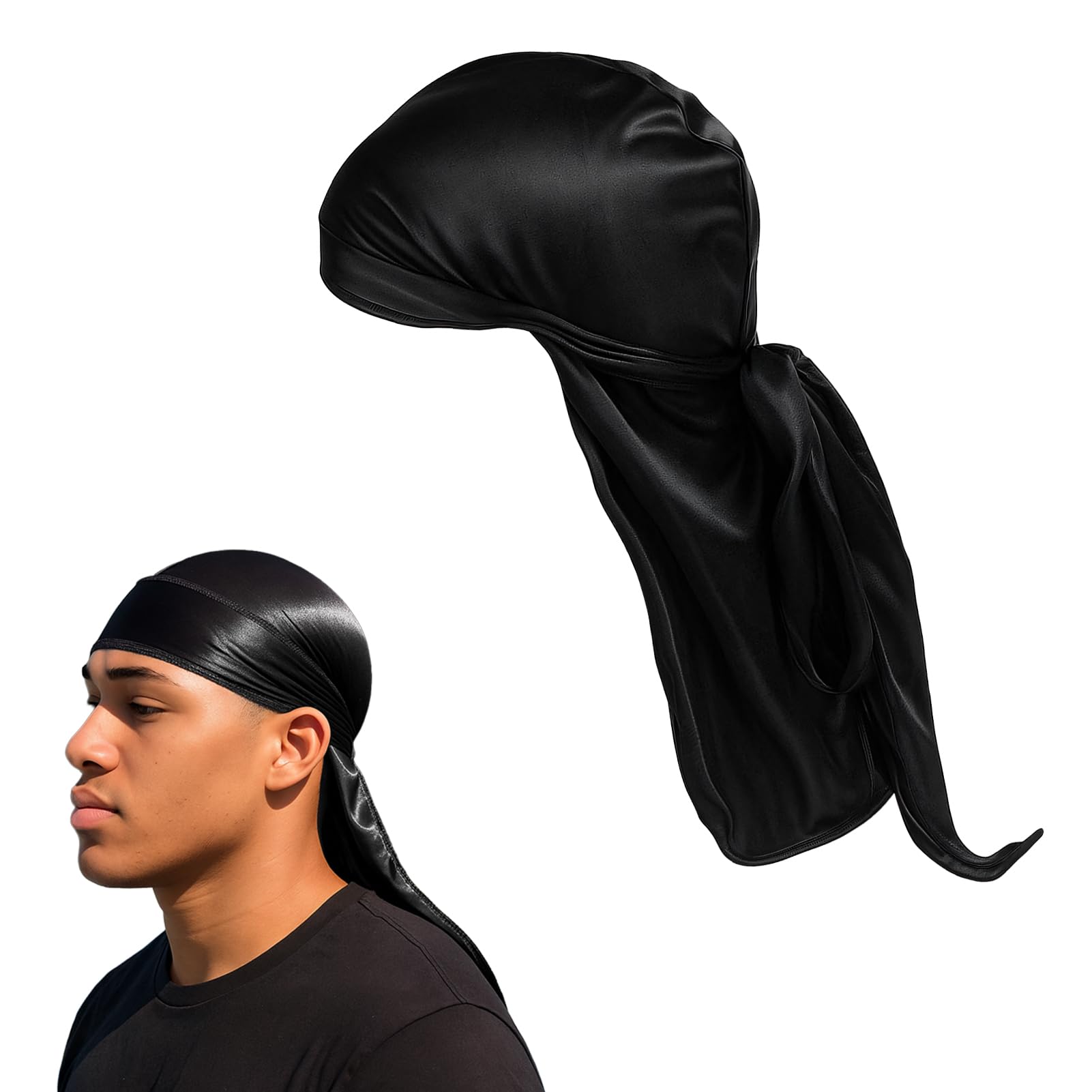 Durag De Seda Gorro De Onda Elástico Bandana Transpirable Secado Rápido Negro