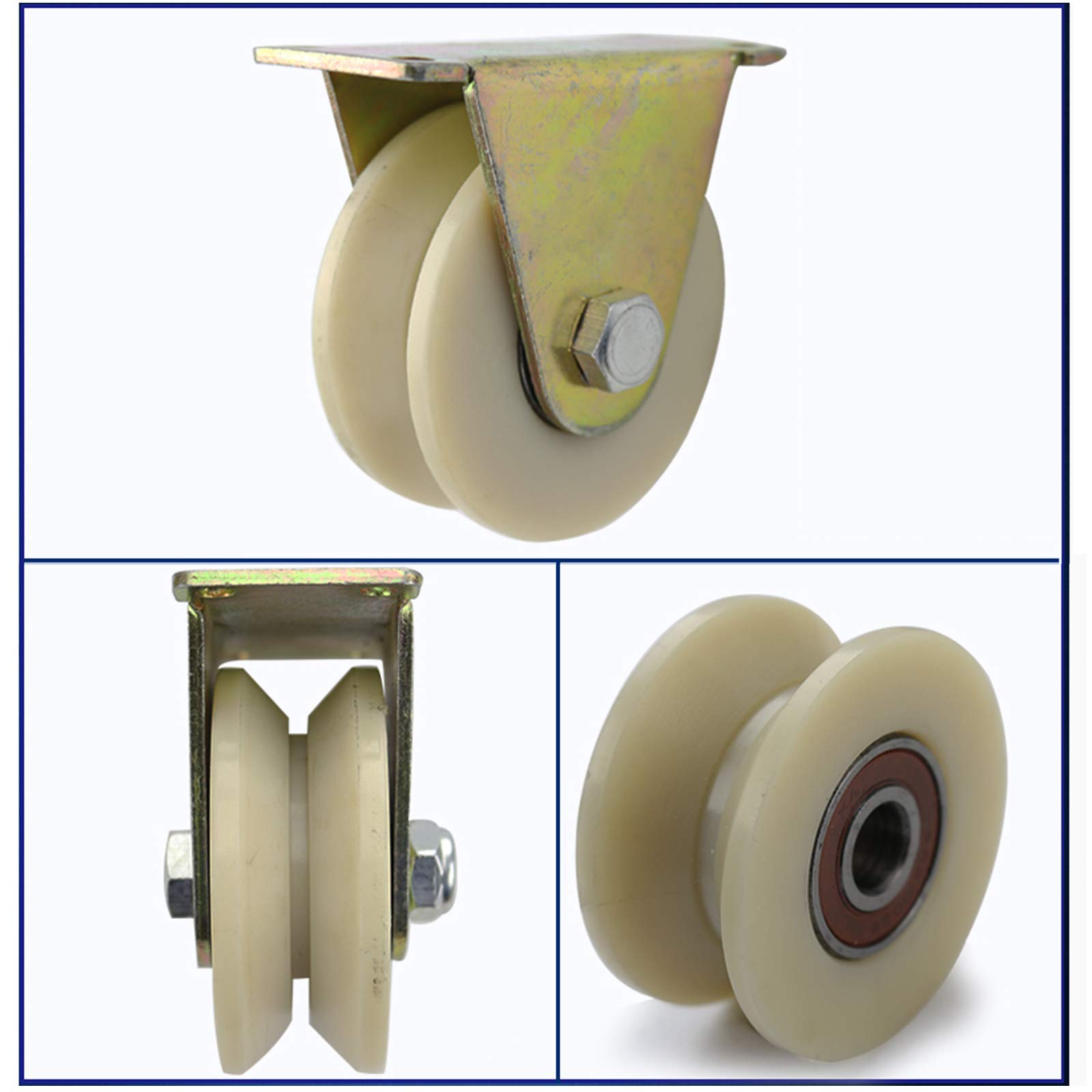 V Groove Gate Wheel, Starre Spur -Rizinus, Hochleistungs -Nylon -Caster -Räder, Schiebetorwalze Für Umgekehrte Strecke, Industriemaschine, Rolling -Tor, Packung Von 2 (60 Mm/2,4 Zoll)/100Mm/4I