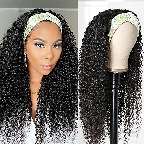 Image of Headband Wig Human Hair Kinky Curly for Black Women 26 Inch Natural Colour | Deep Curly Human Hair Wigs None Lace Front Wig,Brazilian Virgin Hair,Glueless Wear Go Beginner Friendly,Quick Install